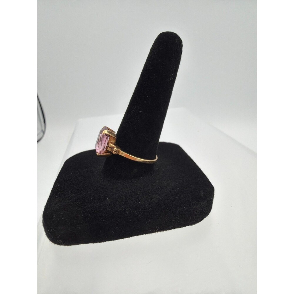 10K Yellow Gold Pink Gemstone Ring Size 7 Vintage Rectangular Stone - Picture 6 of 10
